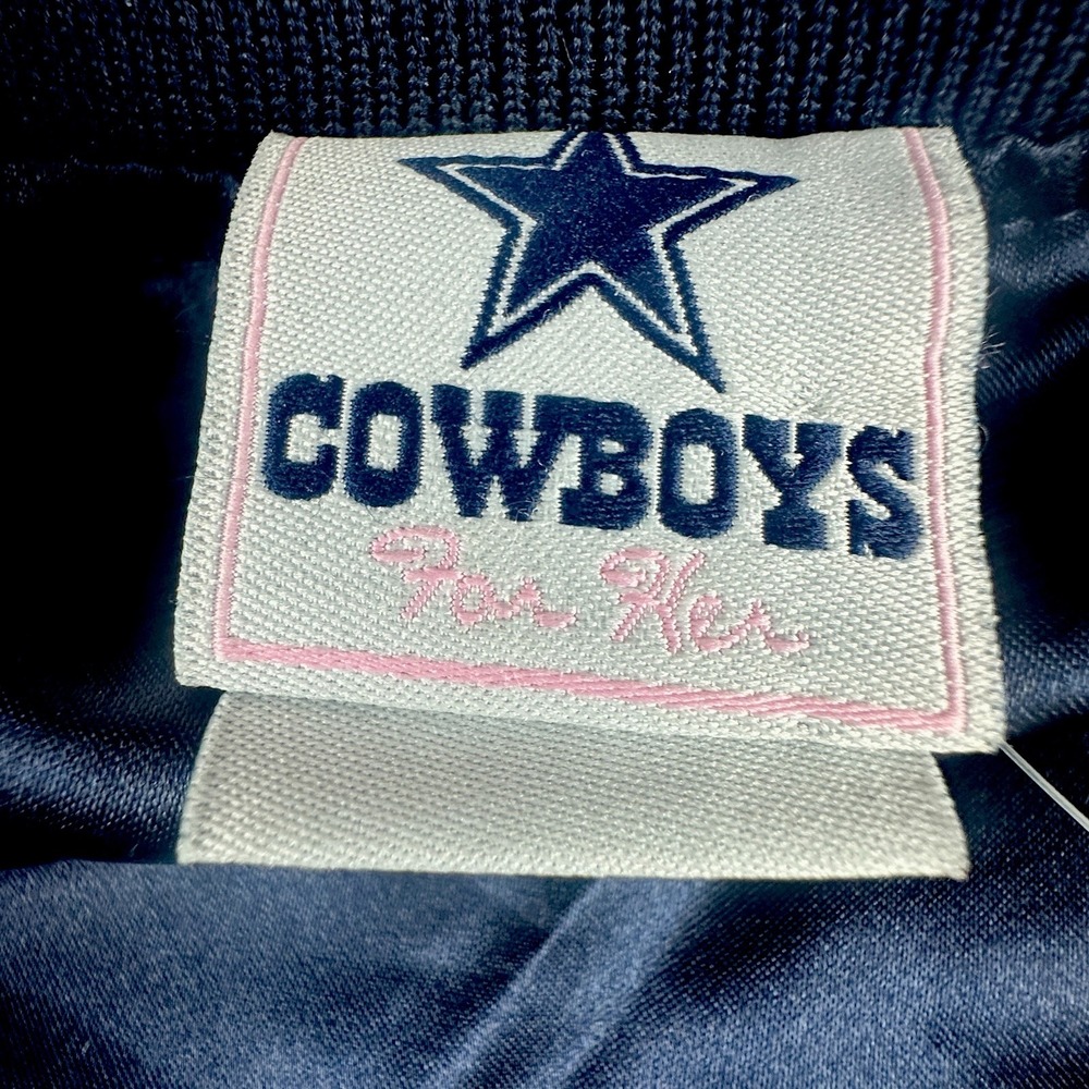 Dallas Cowboys Women's Small Satin Bomber Jacket Navy Silver NFL NWT Varsity - Picture 4 of 11